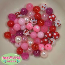 12mm Valentine Medley Acrylic Mixed Style Bubblegum Beads Lot 50 pc.chunky