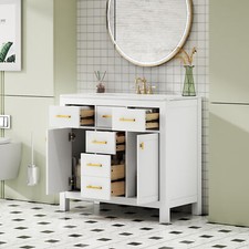 36'' Bathroon Vanity w/Ceramic Sink Combo Set,Modern Bathroom Cabinet w/4 Drawer