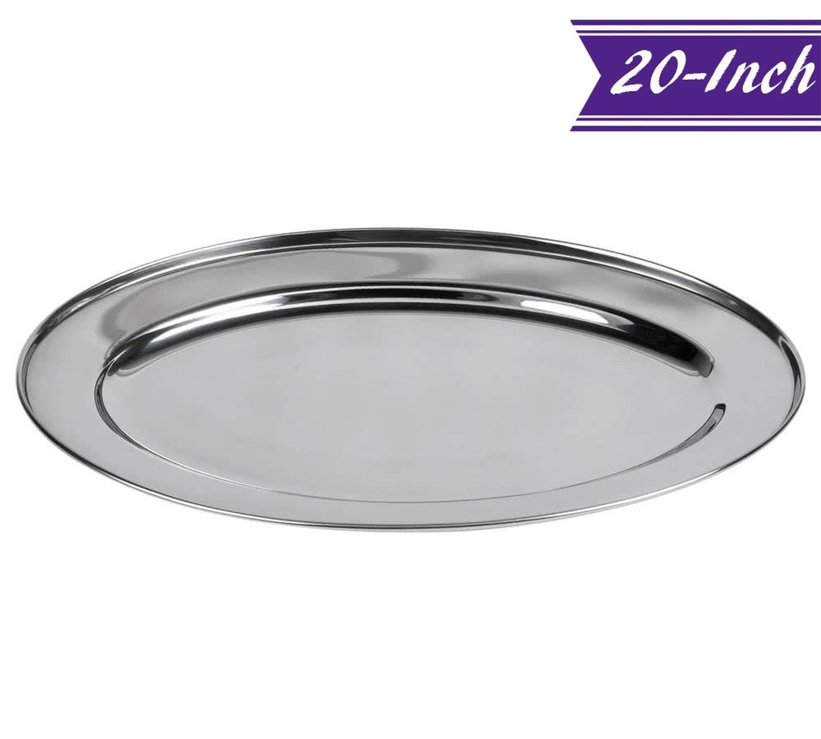 20Inch Stainless Steel Serving Platter, 20 x14Inch Silver Oval