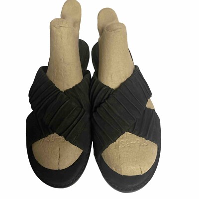 EILEEN FISHER Shoes Womens Size 7.5 Black Ruched Crossover Slide Sandals Slides