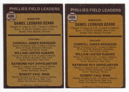1973 TOPPS DANNY OZARK MANAGER & COACHES SEMI-HI# CARDS, 2 VARIATIONS, RC, EX- - Picture 2 of 2