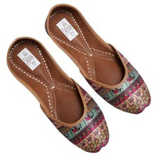 Mojaries Punjabi Jutties Indian Handmade Soft Leather Printed Fabric Size US 9