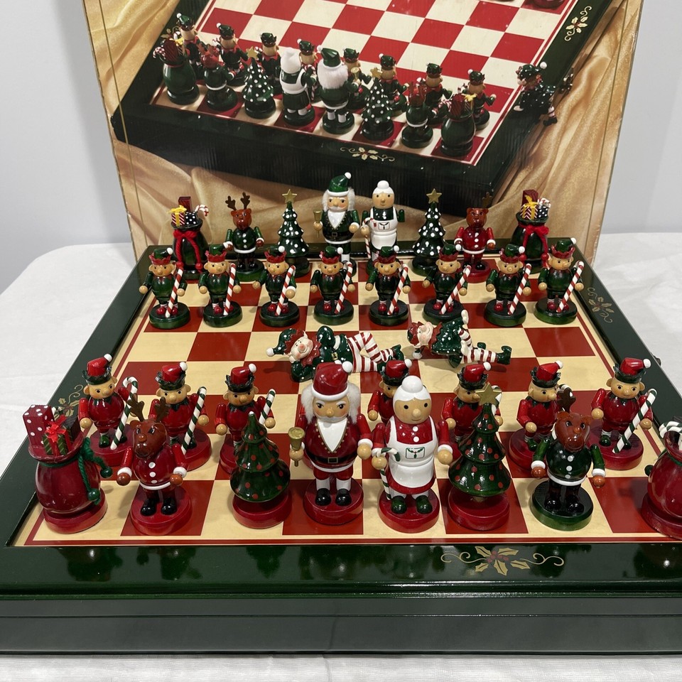 Kirkland Signature Christmas Chess Set Wooden Pieces Complete Set With