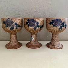 Vintage Stylecraft Wine Goblets Floral Design Made in Japan Set of 3