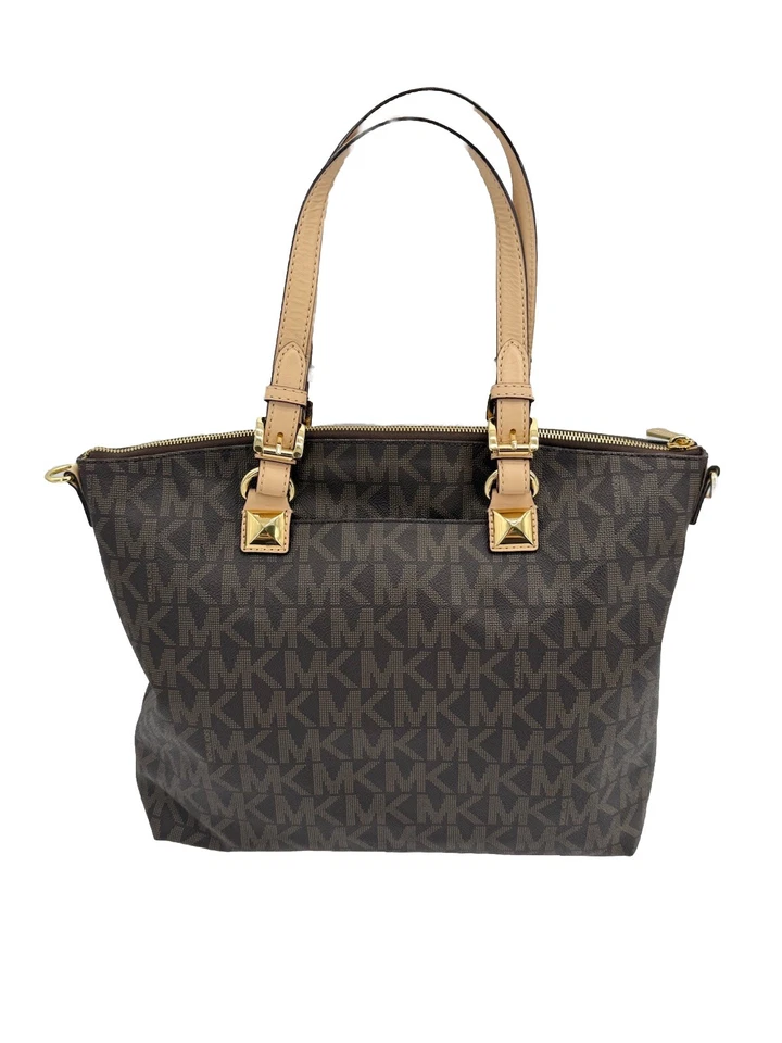 Bolso de Mano Michael Kors Jet Set Multifunción Marrón Logo PVC Grande Doble Asas Foto 3 de 4