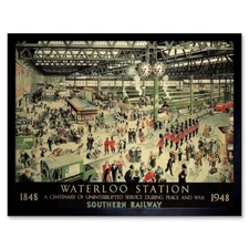 Advert Travel Transport Waterloo Train Centenary Uk 12X16 Inch Framed Art Print