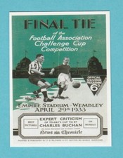 FOOTBALL - SPORTING PROFILES - F.A. CUP FINAL  CARD FOR 1933 -  2001