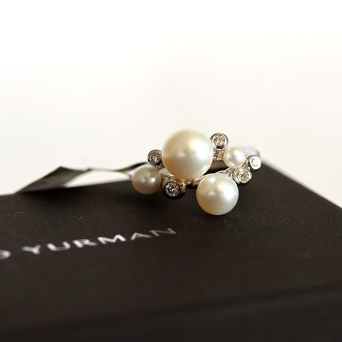Anello a grappolo DAVID YURMAN NUOVO in argento sterling con perle e diamanti 6 - Foto 8 di 12