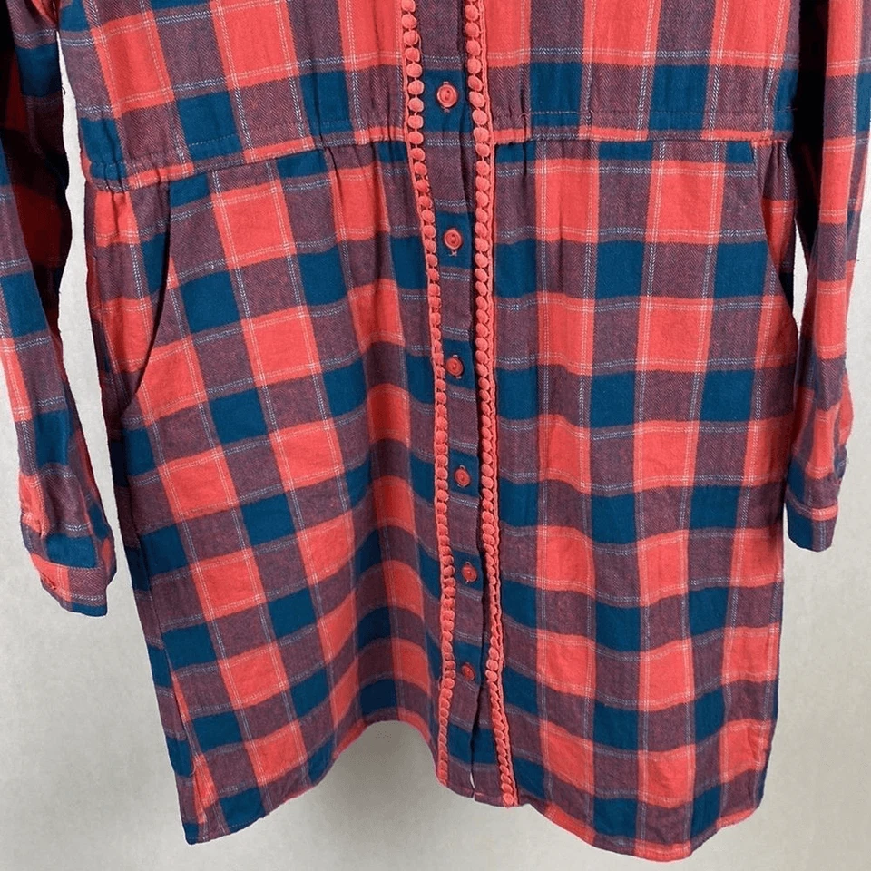 Esley клетку рубашка платье маленький розовый синий длинным рукавом хлопок зажим галстук талии - Изображение 2 из 4