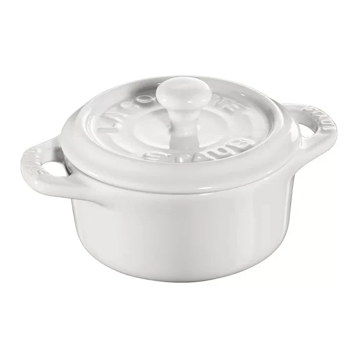 NEW STAUB Ceramic White 10cm 0.25 QT Mini Round Cocotte