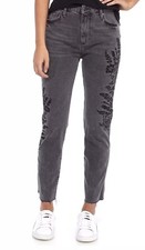 WE THE FREE Free People Embroidered Grey Girlfriend Jeans, NWT SZ 28