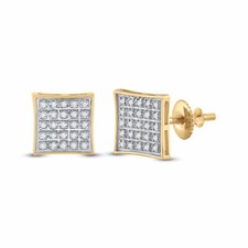 10kt Yellow Gold Mens Round Diamond Kite Square Earrings 1/6 Cttw
