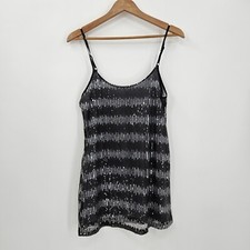 BKE Boutique Sequin Mini Dress Women's Size Large Black & Silver Stripe Striped