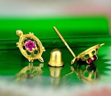 14k Yellow Gold Turtle CZ Stud Earrings Screw Back