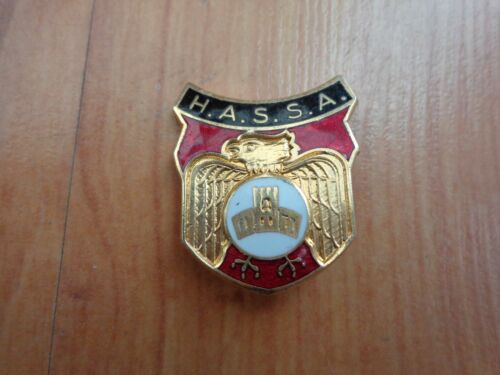 VINTAGE HASSA H.A.S.S.A. SPEEDWAY SHIELD CREST ENAMEL METAL BIKE PIN BADGE - Picture 1 of 1