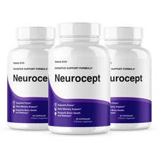 (3 Pack) Neurocept Brain and Memory Support Capsules Nootropic (180 Capsules)