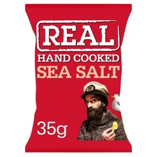 Real Crisps Sea Salt 24 x 35g Packs Hand Cooked Crunchy Savoury Snack