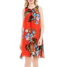VINCE CAMUTO Floral Round Neck Sleeveless Cocktail Trapeze Mini Dress, XS Red
