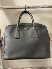 Prada Dark Gray Saffiano Leather Briefcase Travel Hand Shoulder 2way Bag, Good C