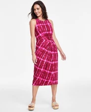 I.n.c. Women's Printed Twist-Front MIDI Dress - Ibiza Dyed Pink - XL