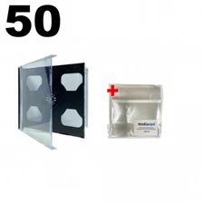 50 STANDARD Black Smart Tray Double CD Jewel Case & 100 OPP Plastic Wrap Bag