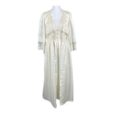 Vtg Bert Yelin for Iris Peignoir Ivory Lace Button Wedding Nightgown  Robe Set
