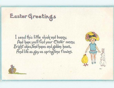 Divided-Back Easter CUTE GIRL WITH CHICK & BUNNY RABBIT : make an offer o6041