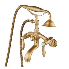3 3/8 Clawfoot Tub Faucet with Hand Shower Antique Brass Antique Gold