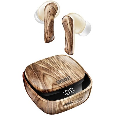 GROOVZ True Wireless TWS In-Ear Earbuds + Charging Case & LED - Woodgrain WOOD