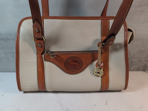 Vintage Dooney & Bourke Bone & Brown Leather All Weather Doctor Bag Purse USA - Image 1