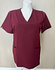 FIGS Womens Casma Three Pocket Scrub Top Burgundy Size XL NWT