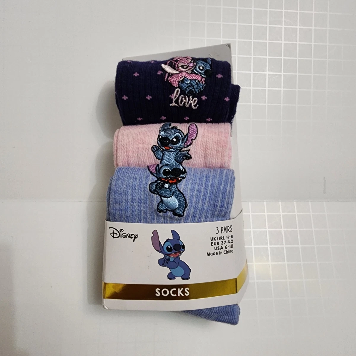 Conjunto de Calcetines Primark Stitch Angel Disney EE. UU. 6-10 Azul Amor Paquete de 3 Rosa Azul Nuevo