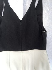 Halston Heritage Women’s 4 Black/Ivory Colorblock V-Neck MIDI Dress