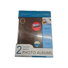 Old Town Premium 2 pack Photo Albums Bonded Brown Leather Holds 600 Photos New