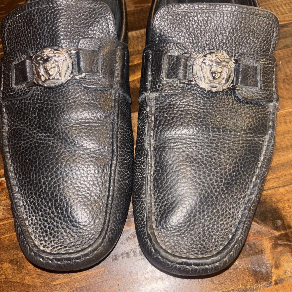 Мужские винтажные черные кожаные мокасины Versaca размер 11,5 сделано в Италии - Изображение 2 из 4