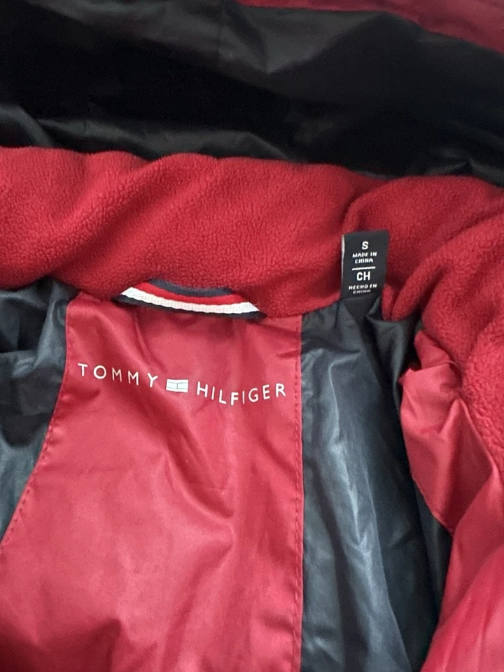 Abrigo acolchado con capucha Tommy Hilfiger para hombre rojo azul talla S Foto 3 de 4