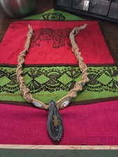 Blown Glass Bead Pendant On Fine 2mm Hemp Hand Braded Chain Unique One Of A Kind