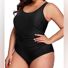 NWT Daci One Piece Swimsuit Tummy Control Ruched with U-back black suit 18