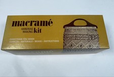 Vintage Macrame Handbag Making Kit P. C. Herwig Co. Wood Handles Beads USA 1971