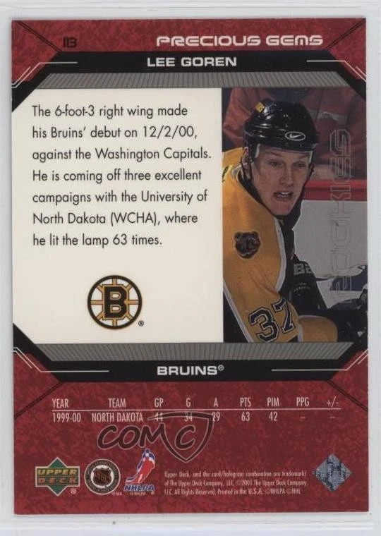 2000-01 Upper Deck Black Diamond Precious Gems /1999 Lee Goren #113 Rookie RC - Image 2 of 2