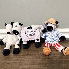 Chick-fil-A Eat Mor Chikin Cow Plush Lot 3 Beach Two Headed Sign Advertising Toy