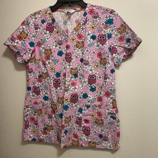 Code Happy Womens Scrubs Scrub Top M Medium Bust 36  Pink Owls Owl Floral Print