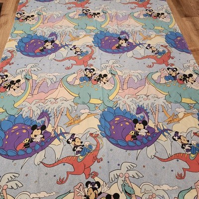 Vtg Disney Mickey Minnie Mouse Stone Age Dinosaur Twin Flat Sheet
