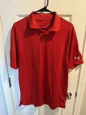 Under Armour Loose Fit Heat Gear Red Short Sleeve Collared Polo Golf Men's M