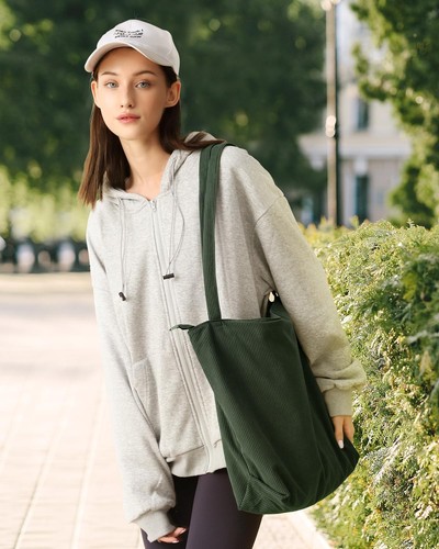 Corduroy Tote Bag for Women,Hobo HandBags with Zipper,Large Capacity Casual S... - Picture 4 of 7