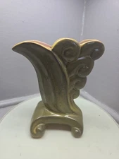 1940's Art Deco Gonder USA Vase 304 Scroll Pottery Lime Green Brown READ