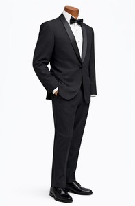 Boys Black Satin Shawl Lapel Tuxedo with Pants Shirt Bow Tie Studs Slim Size 8