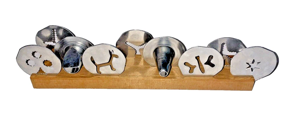 Suporte de bloco de madeira vintage Mirro Cookie Pastry Press substituição 7 discos 2 pontas - Imagem 2 de 4