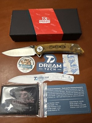 Dreamtech Linerlock Amber PEI Ultem Folding 14C28N Sandvik Pocket Knife D3610PY 
