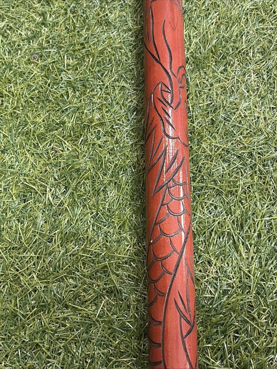 Vintage Wood-Carved Dragon Walking Stick Concealed Pool Cue w/ Brass Top - USED View 2